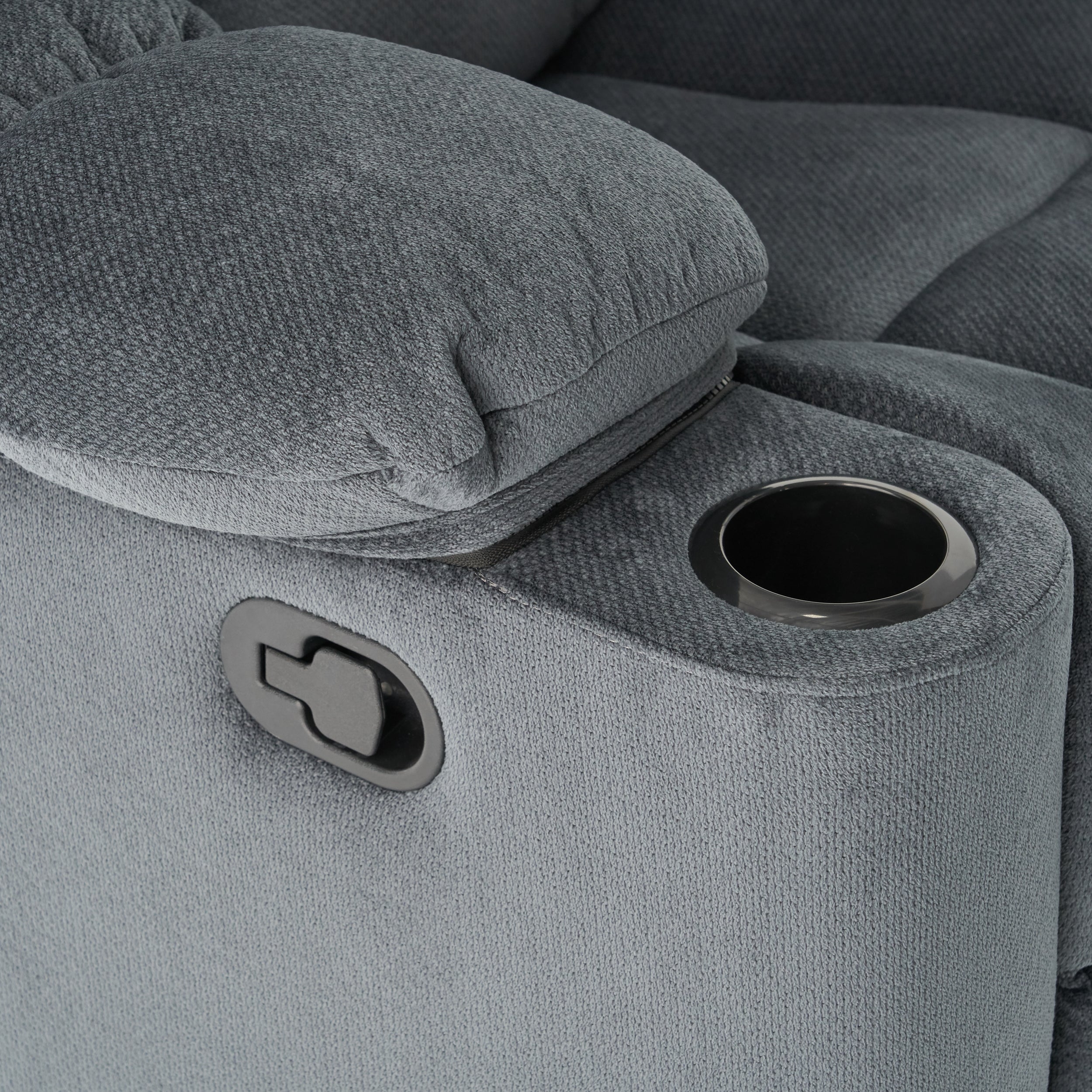 Fervor Luxurious Manual Recliner Chair with Skin-Friendly Fabric and Dual Cup Holders, Silver - Grand Goldman Shop