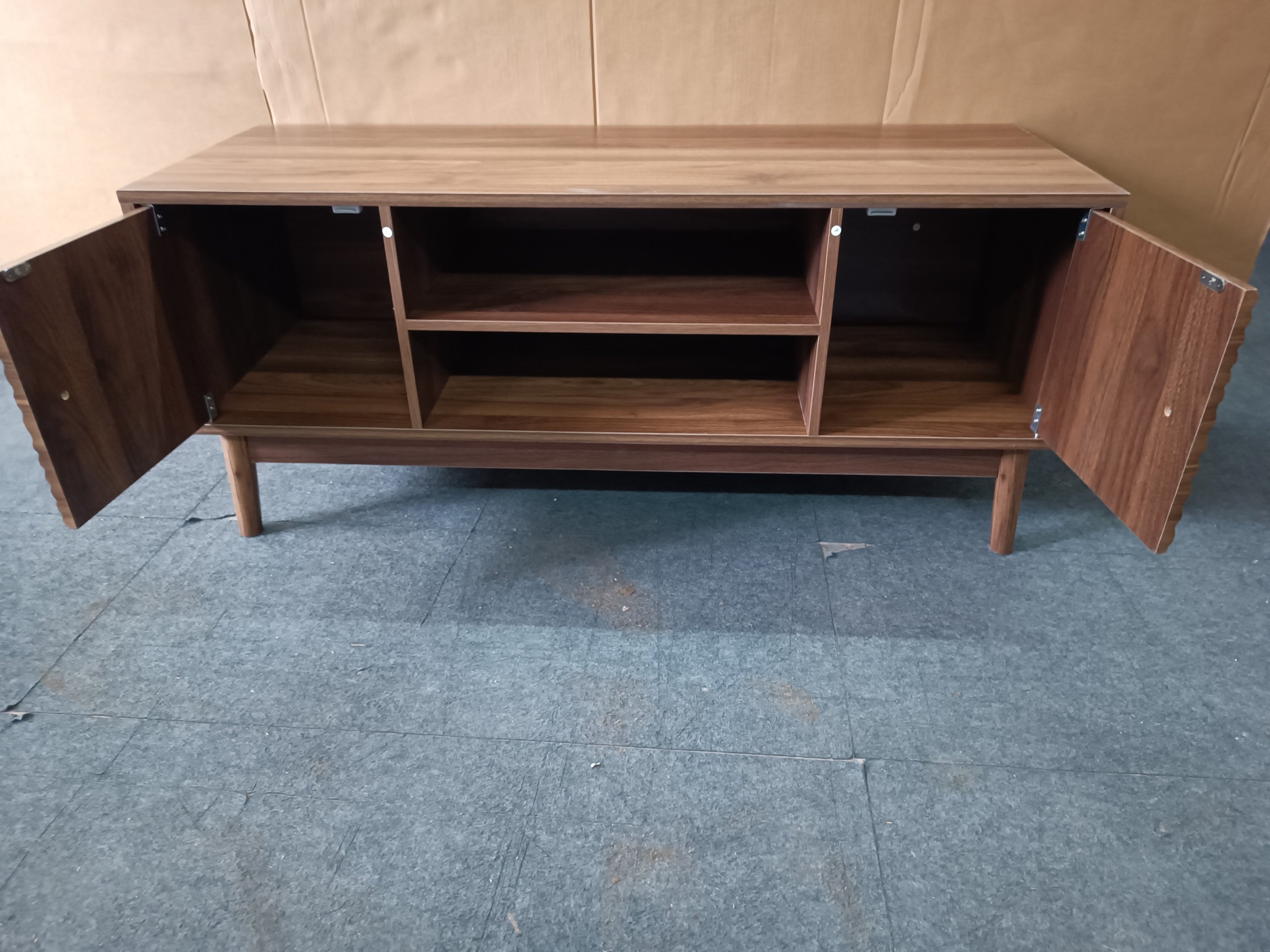 Mid-Century Modern TV Stand for 32/45 inch TV, Walnut MDF Entertainment Center with Storage, 43.31 inch Media Console Table for Living Room and Bedroom - Grand Goldman Shop