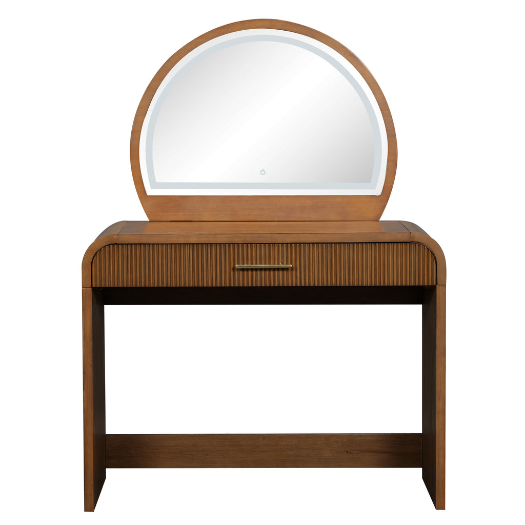 39' Makeup Vanity Table with Mirror Touch Screen Lighted Mirror, Dressing Table with Drawer for Bedroom, Espresso - Grand Goldman Shop