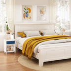 Navy+Golden Handle Wooden Nightstand with One Drawer One Shelf for Kids and Adults, White+Navy Finish, MDF Material, 26.77''H - Grand Goldman Shop