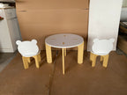 Kids Table and Chair Set, 3-Piece Toddler Table with 2 Chairs, Cute Bear-Back Chairs, Sturdy Wooden Activity Table Set for Ki
