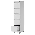 Heavy Duty 5 Drawer Metal Vertical File Cabinet with Lock and Wheels for Home Office, White, 17.72'D x 14.96'W x 64.21'H | Pr