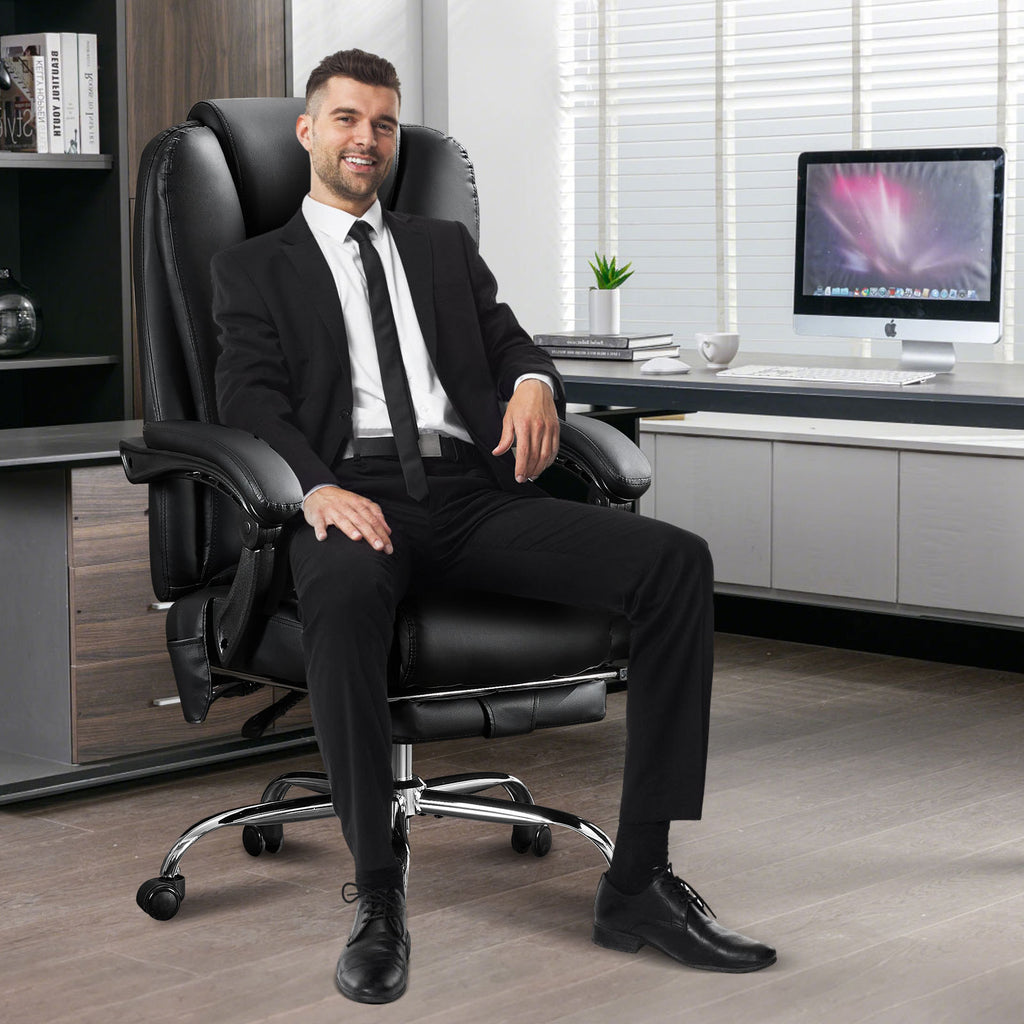 Massage Office Chair with Heat and 6 Vibration Points,Executive Office Chair with Foot Rest and Padded Armrests,Reclining Bac