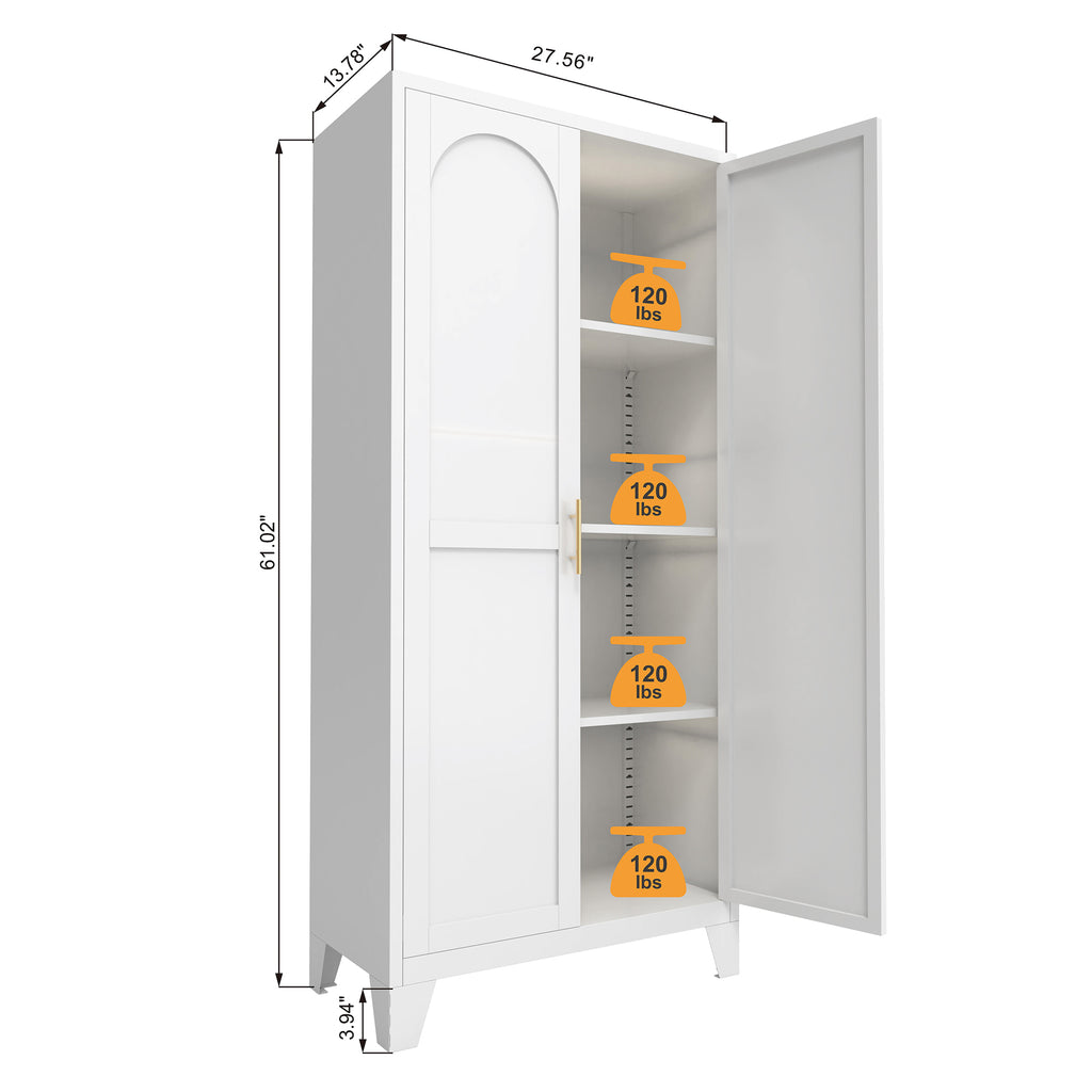 71'' 2 Shapely Doors Cabinet with Lock, Metal Storage Cabinet with Doors and Adjustable Shelves, for Bedroom, Living Room, Kitchen (Beige) - Grand Goldman Shop