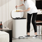 13 Gallon 50L Kitchen Foot Pedal Operated Soft Close Trash Can - Stainless Steel Ellipse Bustbin - White - Grand Goldman Shop