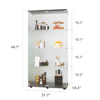 Two-door Glass Display Cabinet 4 Shelves with Door, Floor Standing Curio Bookshelf for Living Room Bedroom Office,  64.7'*31.
