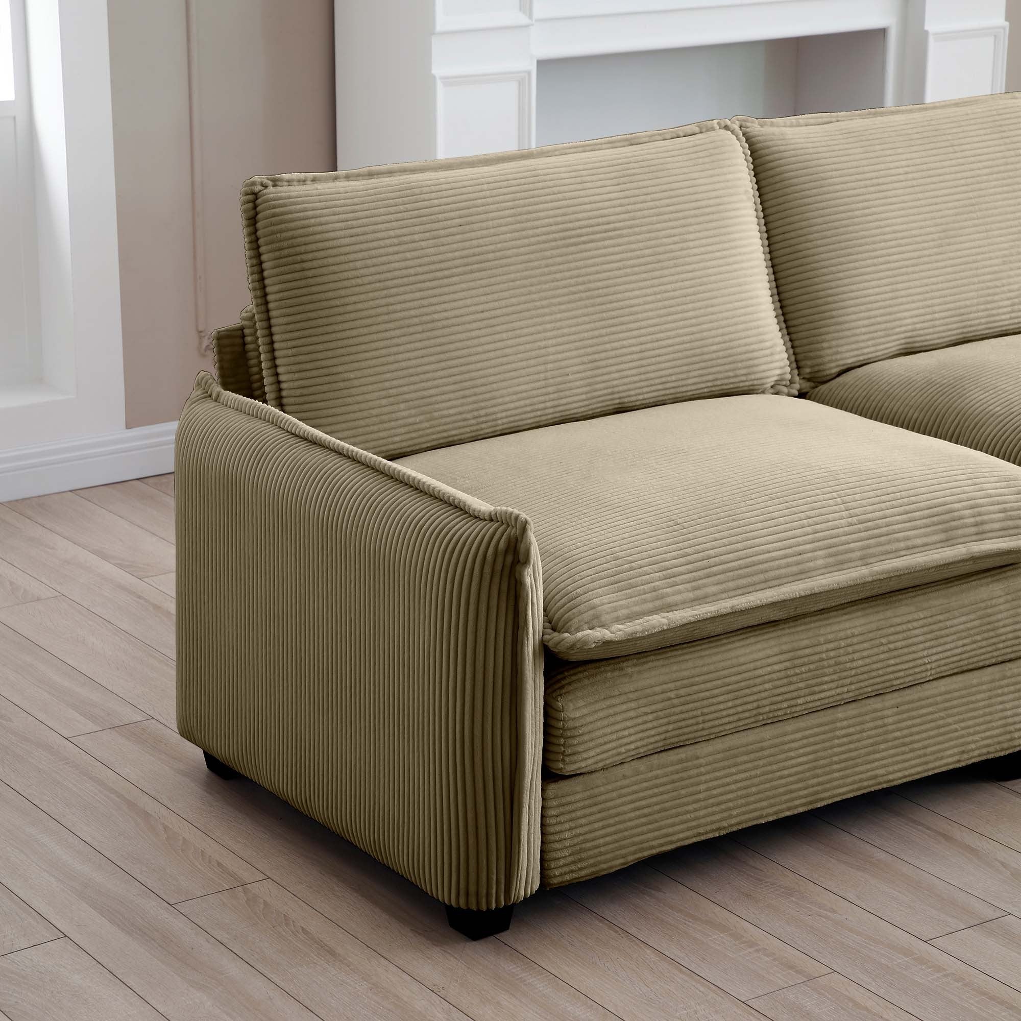 Ottoman Footstool in Corduroy Fabric, Can be Used with 2 Seater Sofas, 3 Seater Sofas and 4 Seater Sofas,Tan Corduroy Fabric - Grand Goldman Shop