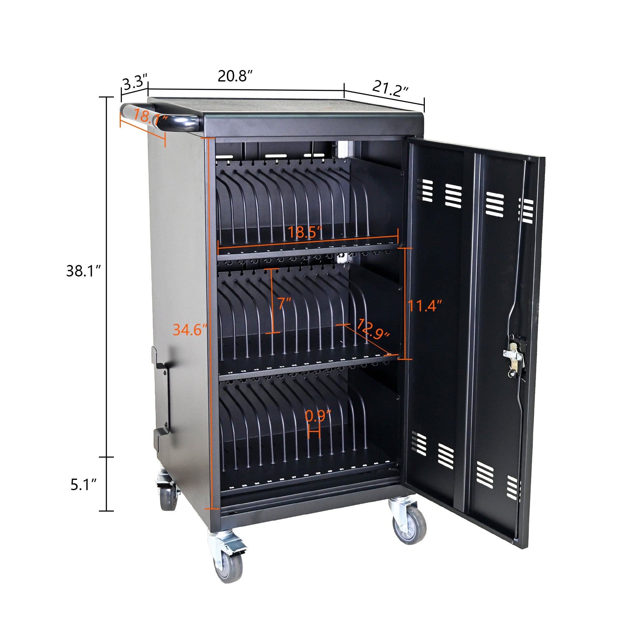 45 Bay Mobile School Charging Cart Station for Chromebook, Tablet and Laptop Computer with Power Strip Included - Black - Sho