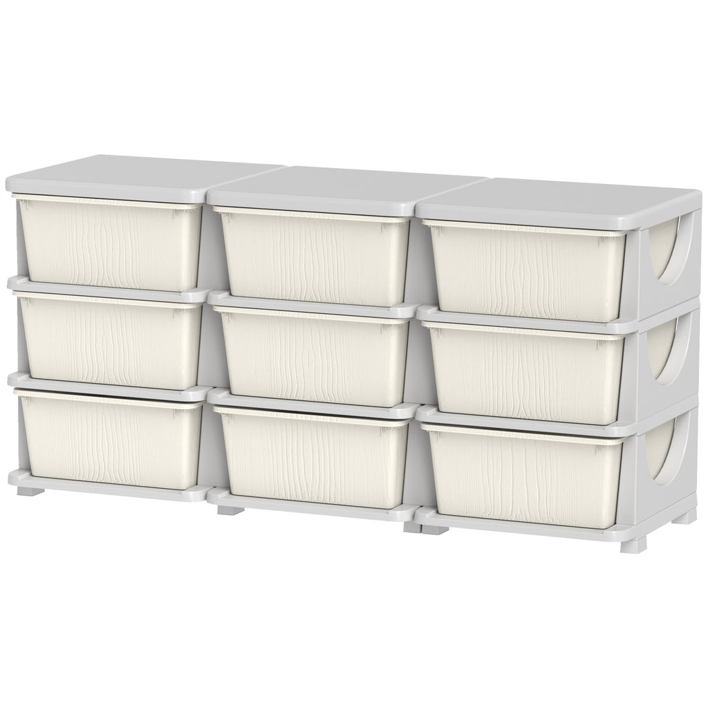 Qaba 3 Tier Kids Storage Unit, 9 Drawer Chest Toy Organizer Plastic Bins for Kids Bedroom Nursery Kindergarten Living Room fo