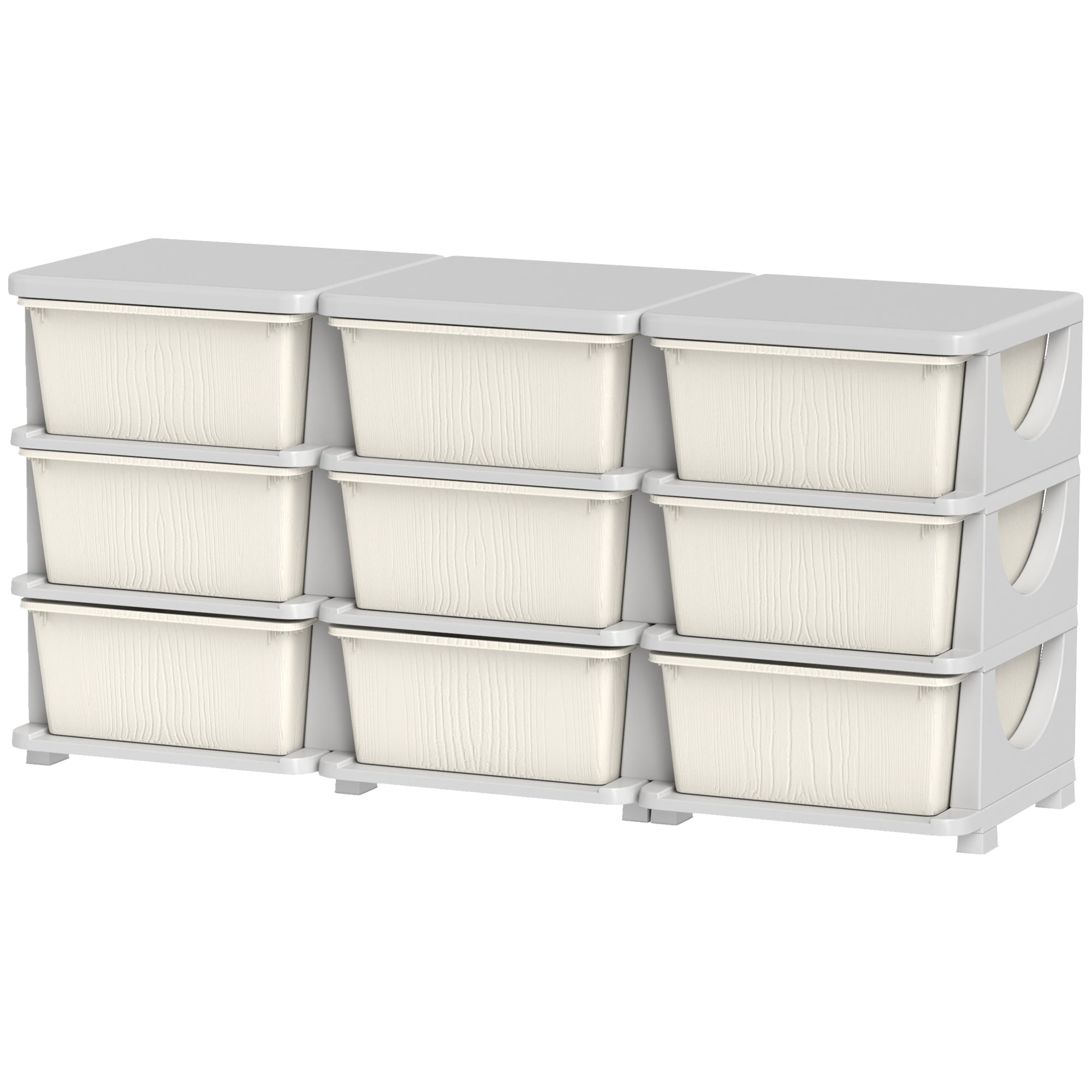 Qaba 3 Tier Kids Storage Unit, 9 Drawer Chest Toy Organizer Plastic Bins for Kids Bedroom Nursery Kindergarten Living Room fo