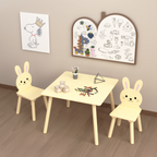 Kids Table and Chair Set with 2 Bunny Chairs, Children's Wooden Activity Table for Toddlers, Cute Animal Design Study Play Se