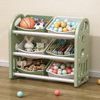 Kids Toy Storage Organizer with 6 Bins, Multi-functional Nursery Organizer Kids Furniture Set Toy Storage Cabinet Unit with H