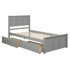 Gray Platform Storage Bed with 2 Wheels-Drawers, Twin Size Frame, Pine Wood and MDF Construction - Grand Goldman Shop