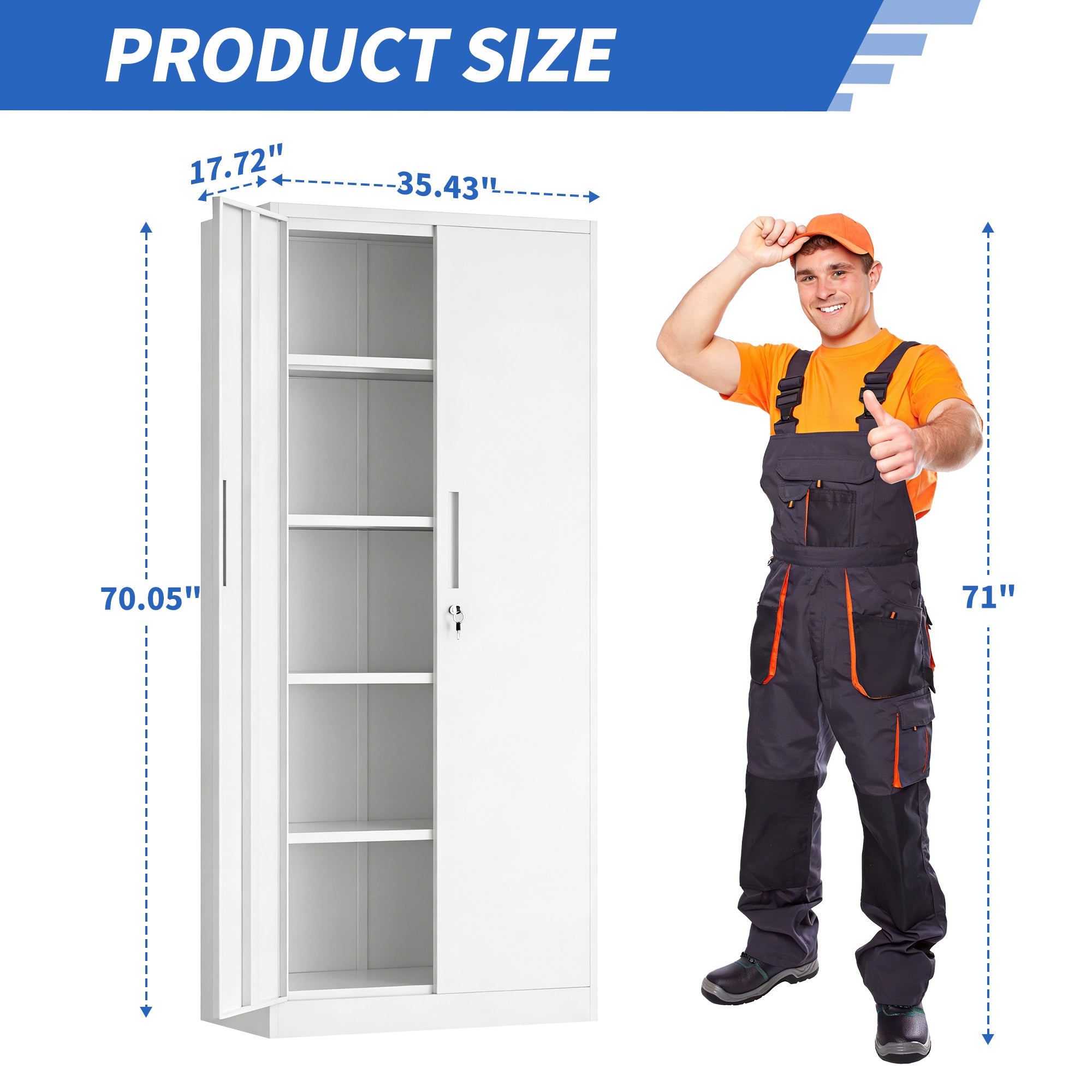 71'H Metal Garage Storage Cabinet, White Tool Steel Locking Cabinet with Doors and 4 Adjustable Shelves, Tall Cabinets for Ga