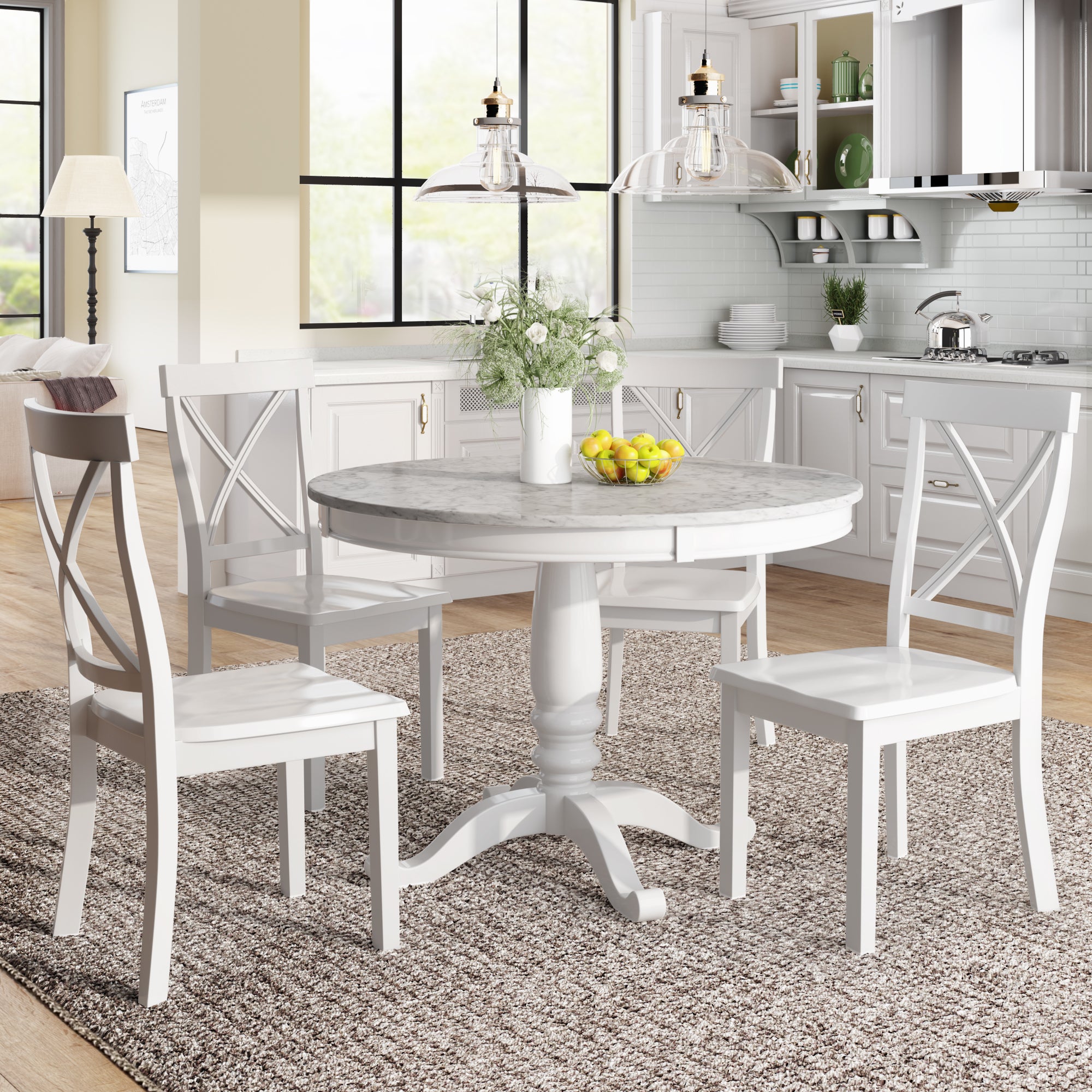 Orisfur. 5 Pieces Dining Table and Chairs Set for 4 Persons, Kitchen Room Solid Wood Table with 4 Chairs - Grand Goldman Shop
