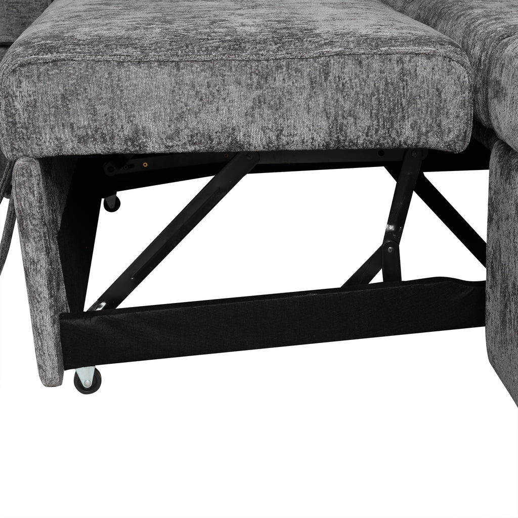 Modern Sectional Sofa Pull-out Sleeper with Storage Ottoman, USB Charging, Grey Tweed Chenille, 112.2' - Grand Goldman Shop