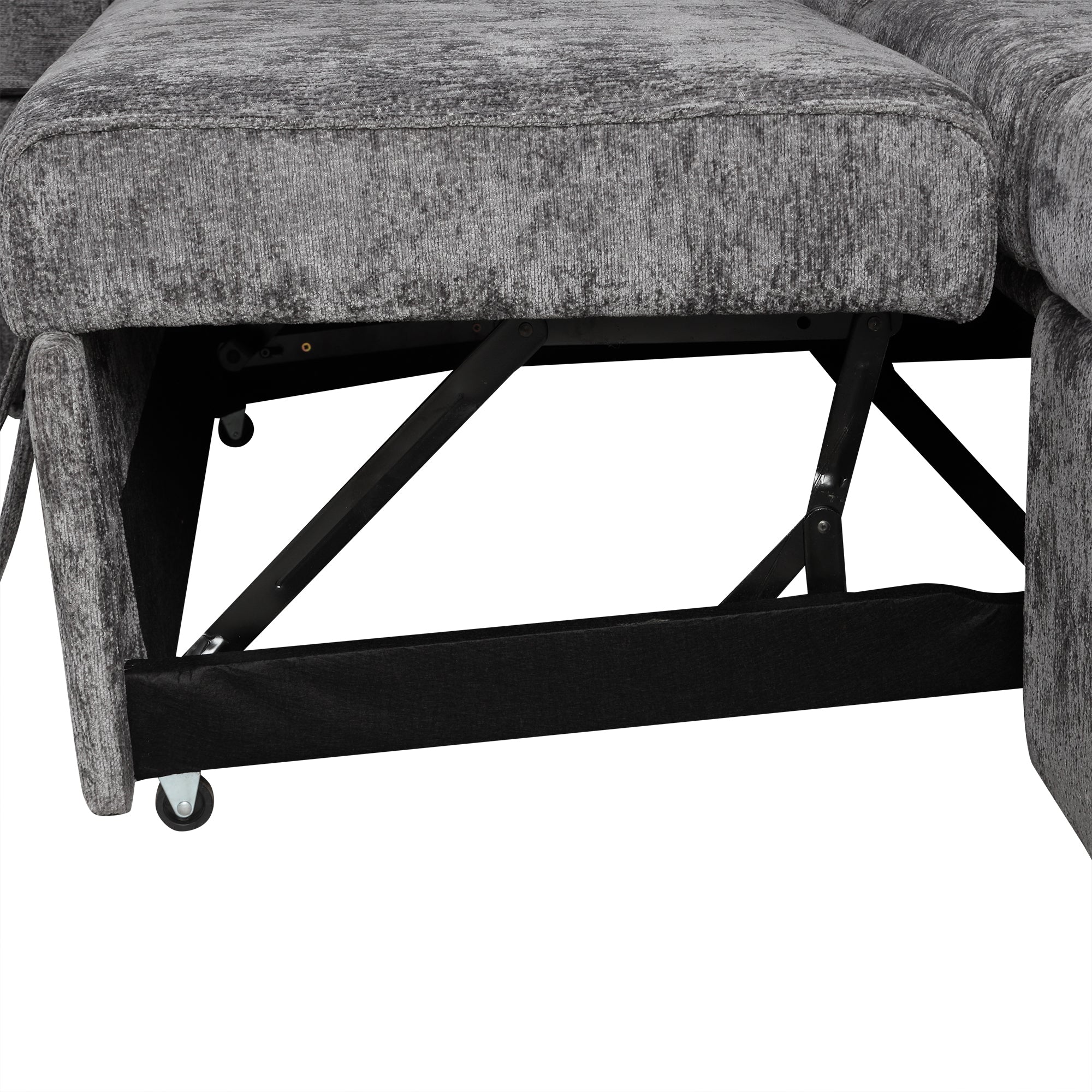 Modern Sectional Sofa Pull-out Sleeper with Storage Ottoman, USB Charging, Grey Tweed Chenille, 112.2' - Grand Goldman Shop
