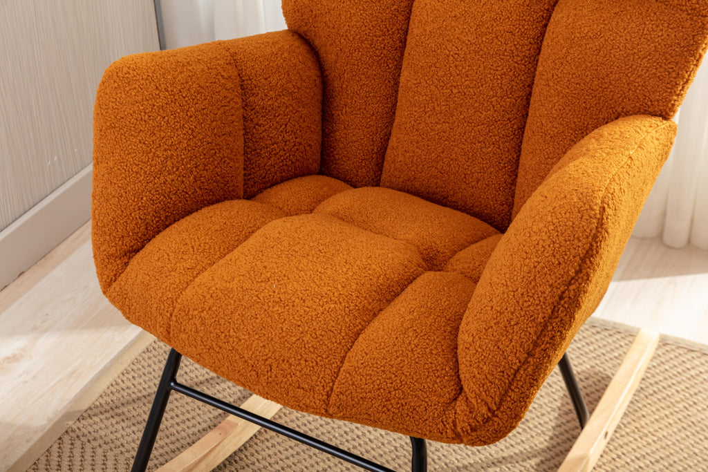 050-Teddy Fabric Rocking Gilder Nursery Chair For Living Room Indoor,Caramel - Grand Goldman Shop