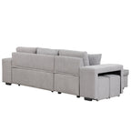 Modern Reversible L-Shape Pull Out Sleeper Sofa with Storage Chaise and Stools, Gray Linen, 104.5' - Grand Goldman Shop