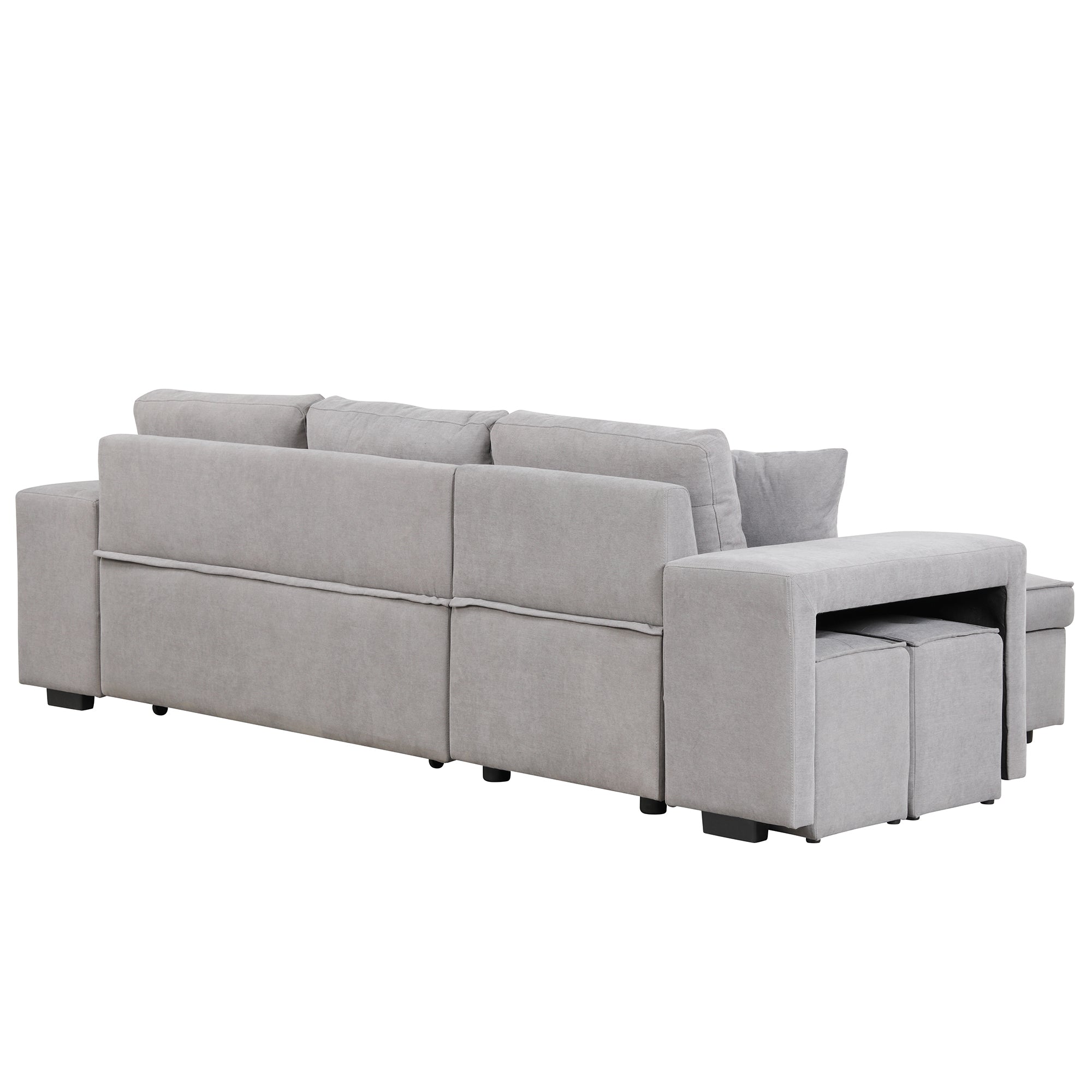 Modern Reversible L-Shape Pull Out Sleeper Sofa with Storage Chaise and Stools, Gray Linen, 104.5' - Grand Goldman Shop