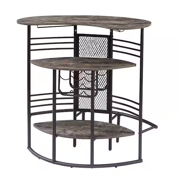 Oval Bar Table with Wood Counter Top and Wine Rack Storage, Wine Bakers Rack for Dining Room, Brown - Grand Goldman Shop