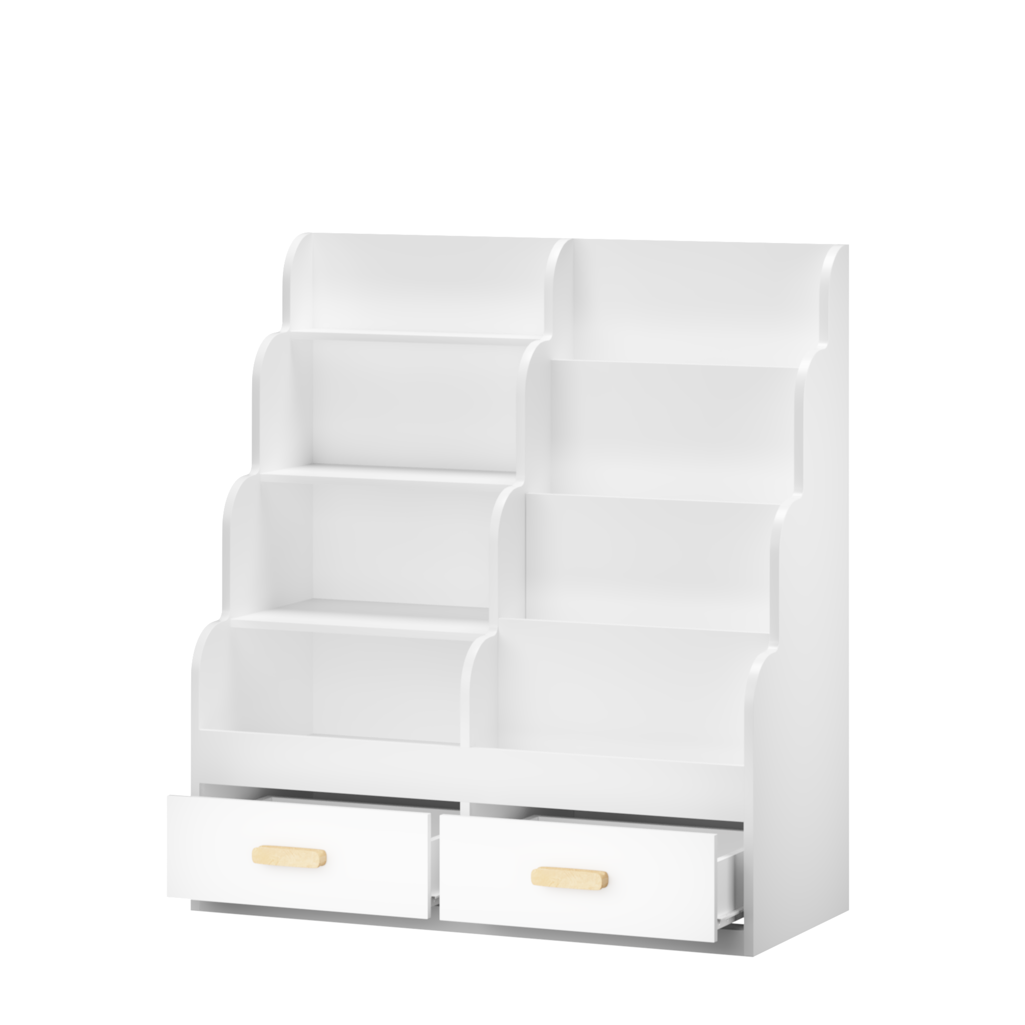 Kids Bookshelf with 2 Storage Drawers, Front-Facing Children's Bookcase and Toy Organizer, Multi-Tier Reading Shelf for Toddl