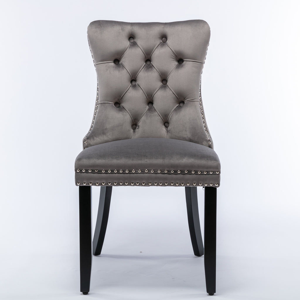 Nikki Collection Modern, High-end Tufted Solid Wood Contemporary Velvet Upholstered Dining Chair with Wood Legs Nailhead Trim 2-Pcs Set,Gray, SW2001GY - Grand Goldman Shop