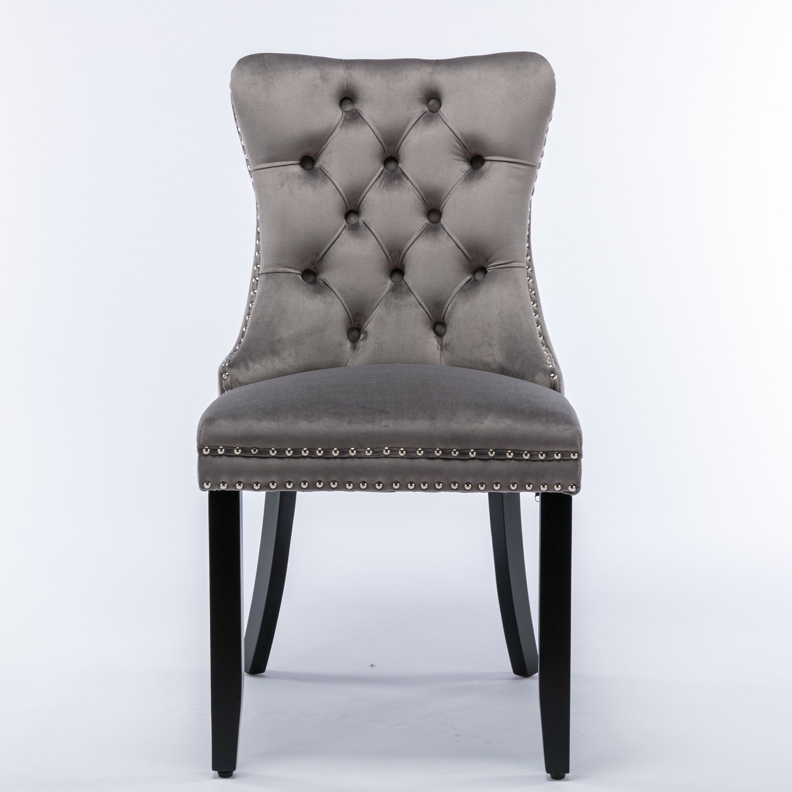 Nikki Collection Modern, High-end Tufted Solid Wood Contemporary Velvet Upholstered Dining Chair with Wood Legs Nailhead Trim 2-Pcs Set,Gray, SW2001GY - Grand Goldman Shop