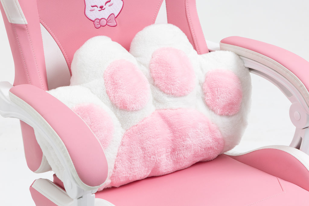 Cat Ears Pink Gaming Chair - Pink PU Leather Ergonomic Reclining Office Chair with Footrest, 310lb Capacity, 6-Position Recli