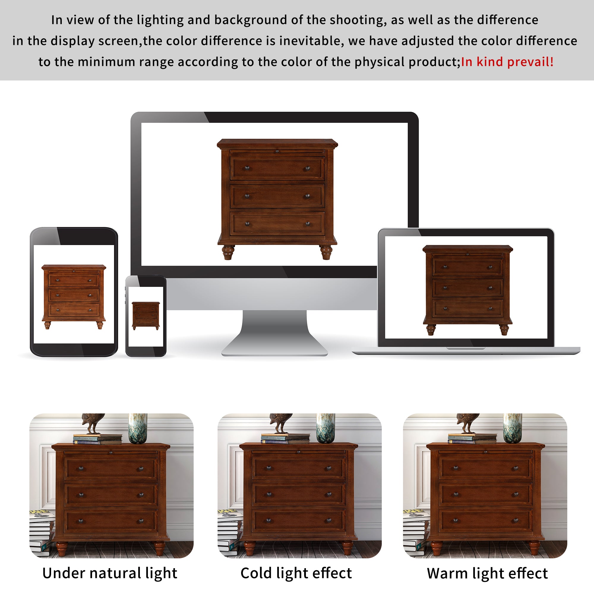 U_STYLE 27.6''Nightstand with Pine Wood veneer , Fashion Bedside Cabinet with 3 Drawers and pull-out tray, Minimalist Sofa Side Table with rubber legs and Metal handle for Bedroom Sofa Couch Office - Grand Goldman Shop