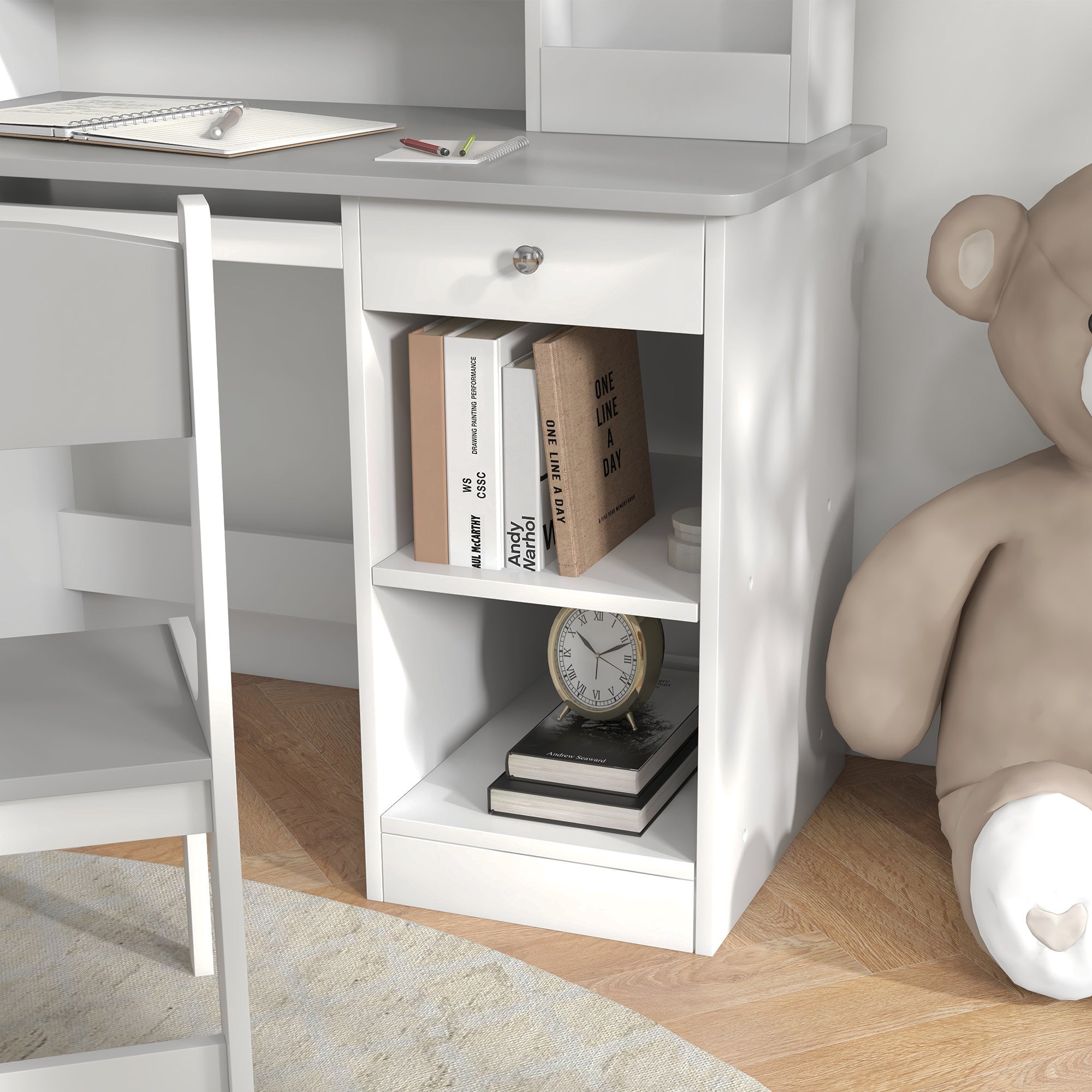 Qaba Kids Desk and Chair Set with Storage, Study Desk with Chair for Children 5-8 Years Old, Gray | Premium Home Decor - Gran