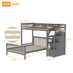 Gray Twin over Full Loft Bed with Staircase and Storage, Pine Wood and MDF, 97.2''L x 78.4''W x 61.4''H - Grand Goldman Shop