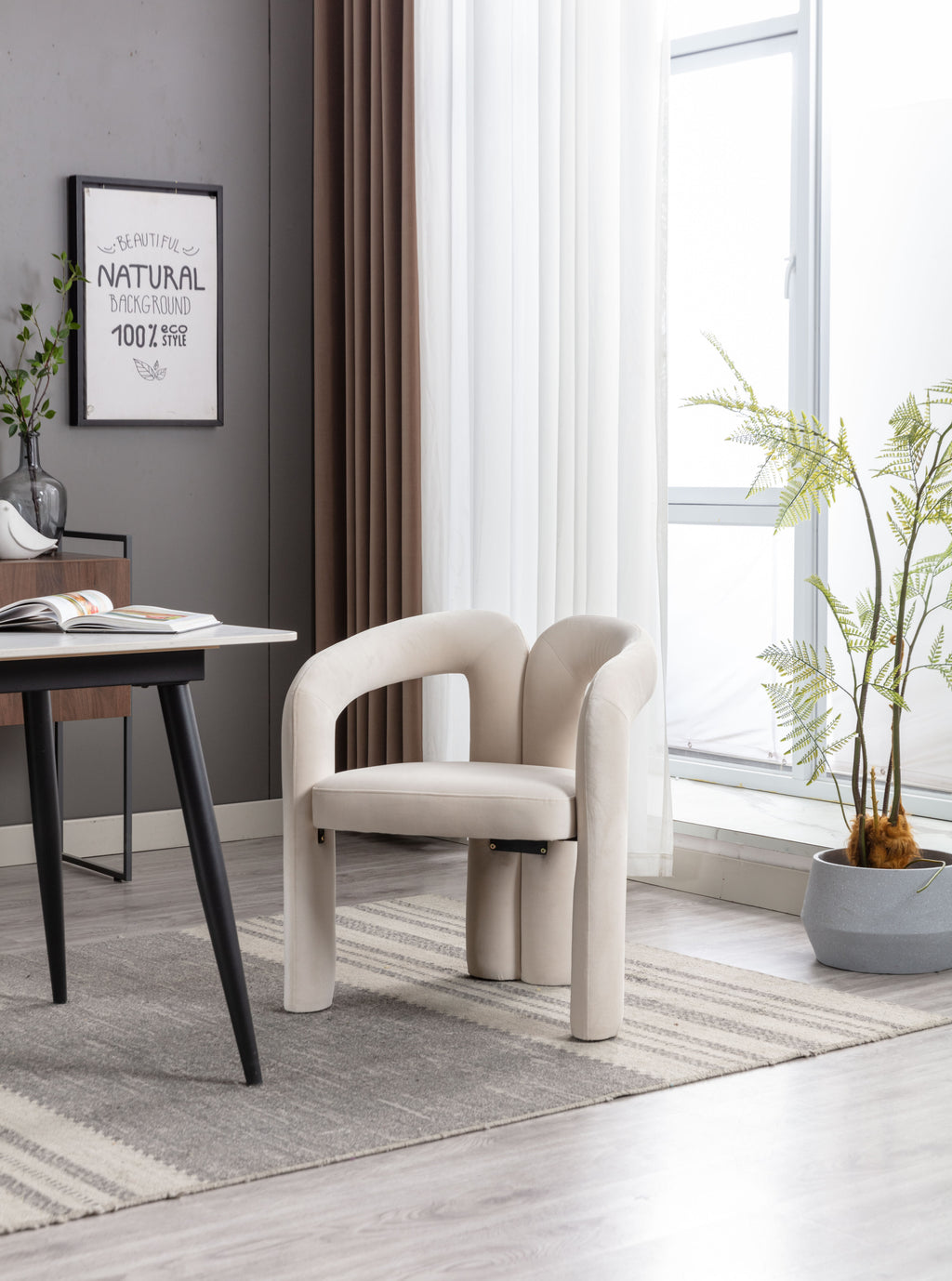 Contemporary Designed Velvet Fabric Upholstered Accent/Dining Chair /Barrel Side Chairs Kitchen Armchair for Living Room set of 2 (Beige Velvet) - Grand Goldman Shop
