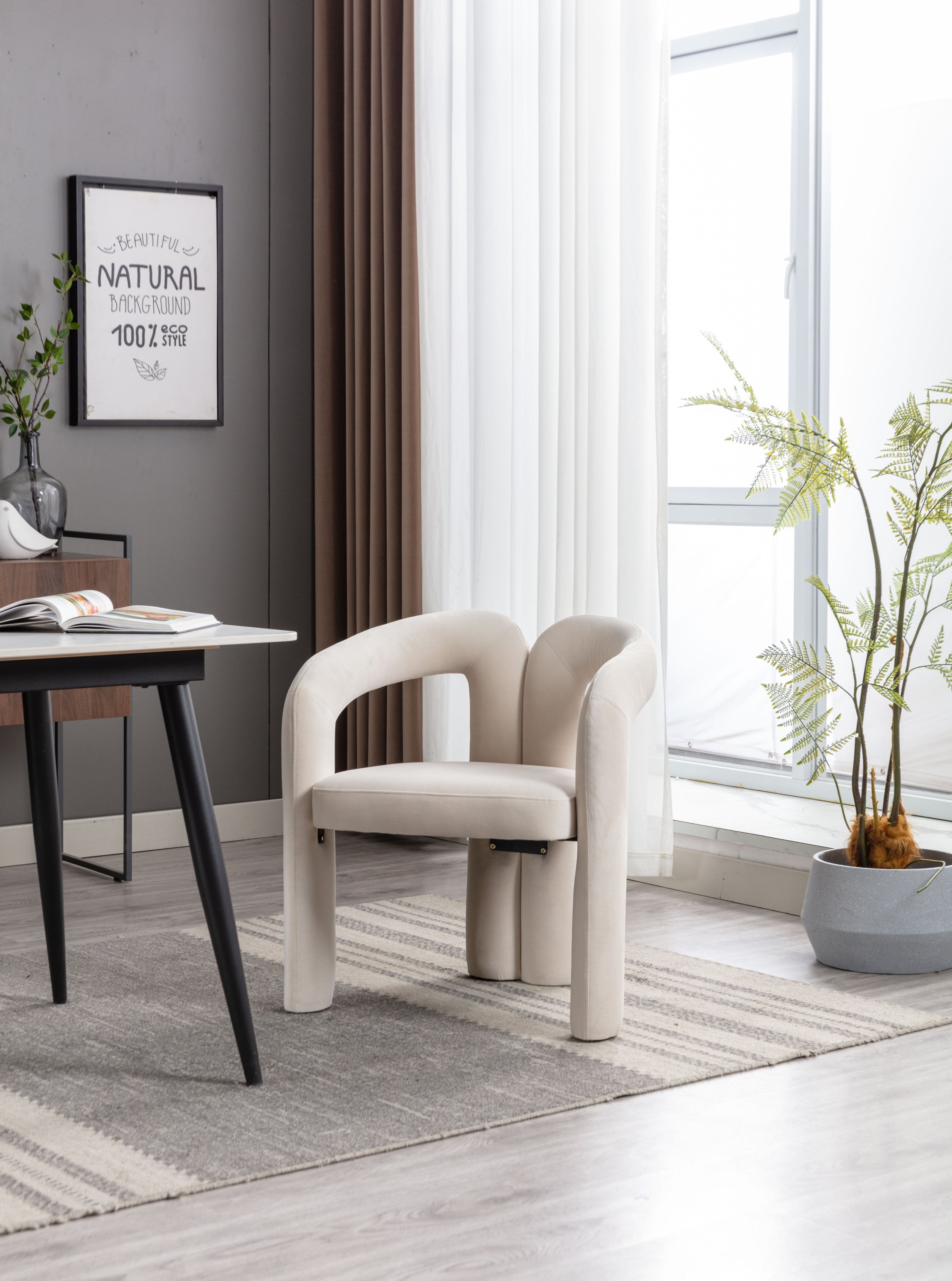 Contemporary Designed Velvet Fabric Upholstered Accent/Dining Chair /Barrel Side Chairs Kitchen Armchair for Living Room set of 2 (Beige Velvet) - Grand Goldman Shop