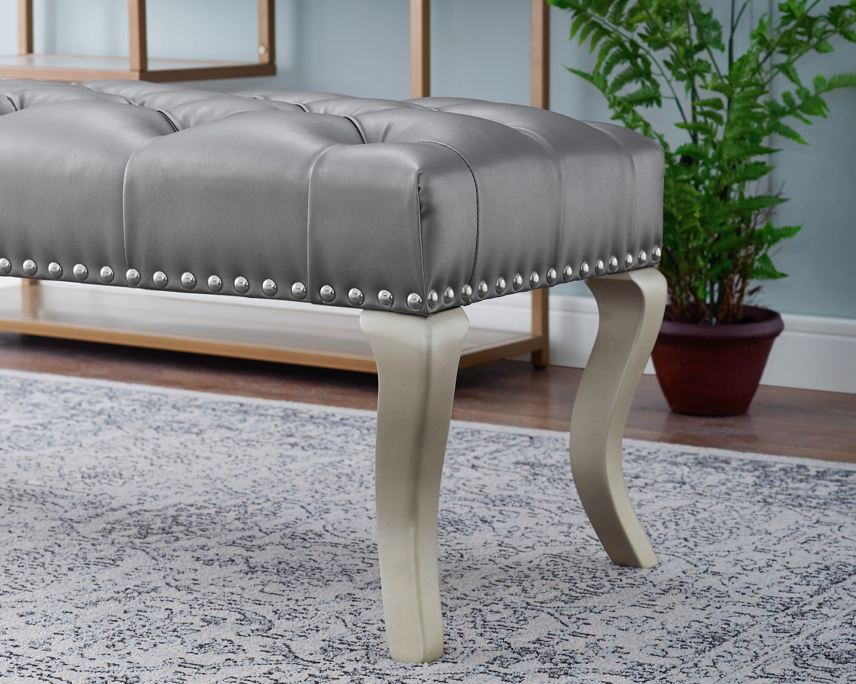 Decor Maxem Tufted FabricUpholstered Bench with Nailhead Trim - Grand Goldman Shop
