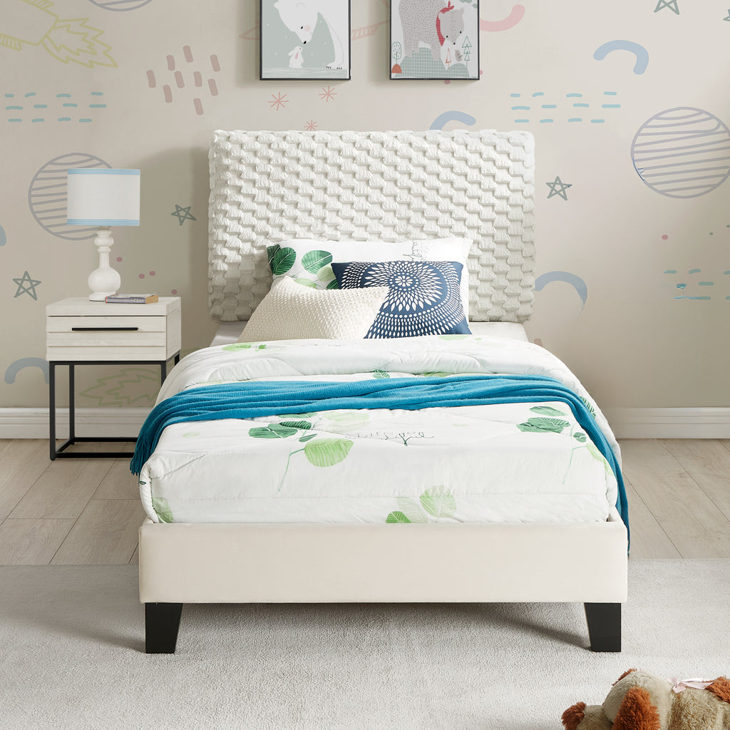 Findlay 2-Piece Bedroom Set, Plush 3D Upholstered Bed with Nightstand, Twin - Grand Goldman Shop