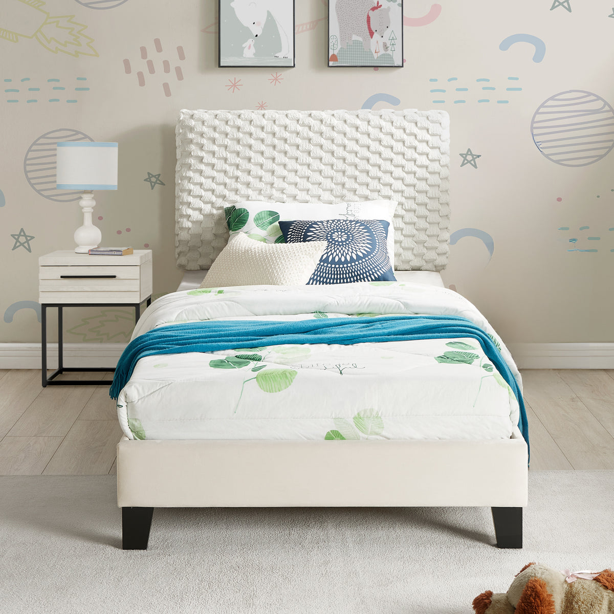 Findlay 2-Piece Bedroom Set, Plush 3D Upholstered Bed with Nightstand, Twin - Grand Goldman Shop