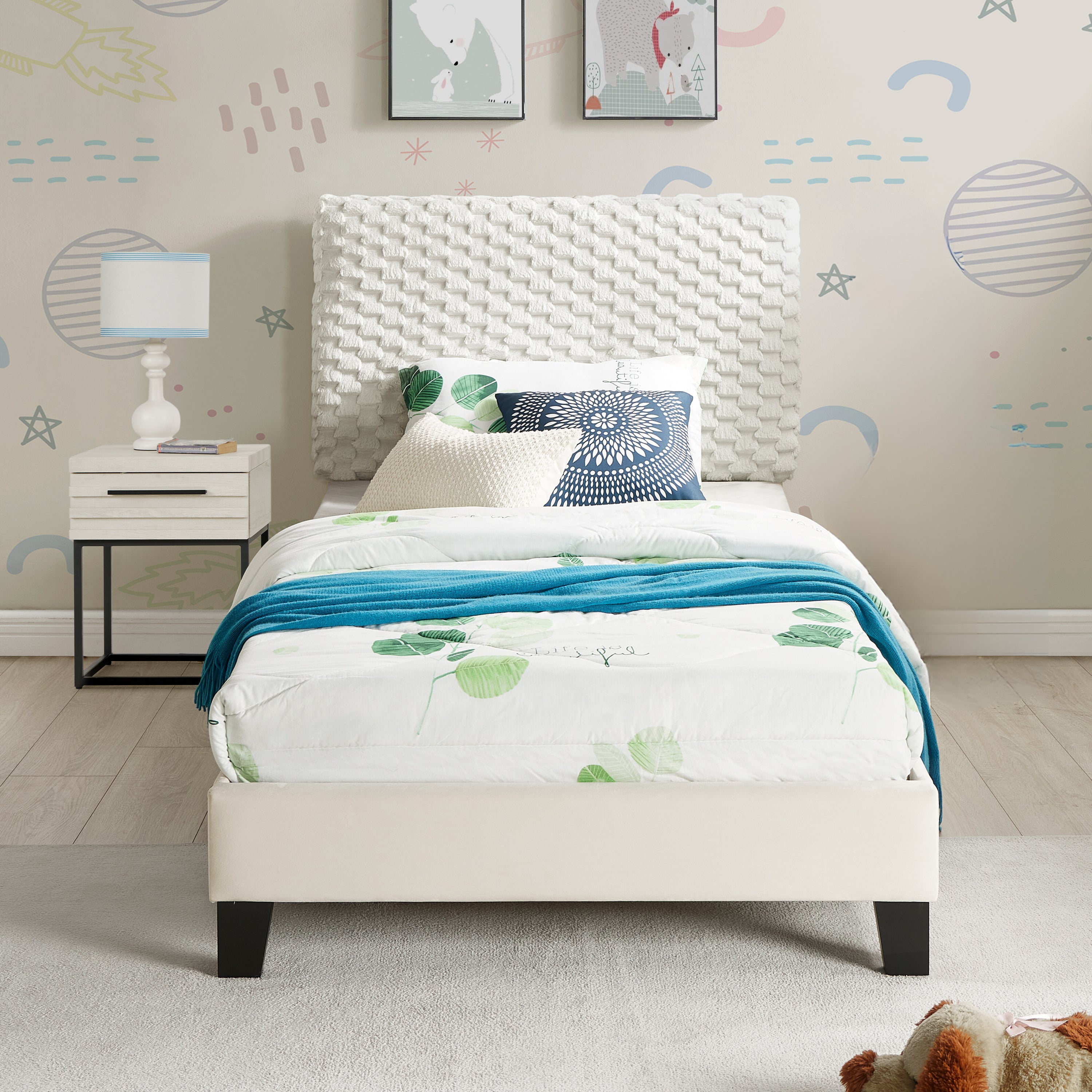 Findlay 2-Piece Bedroom Set, Plush 3D Upholstered Bed with Nightstand, Twin - Grand Goldman Shop