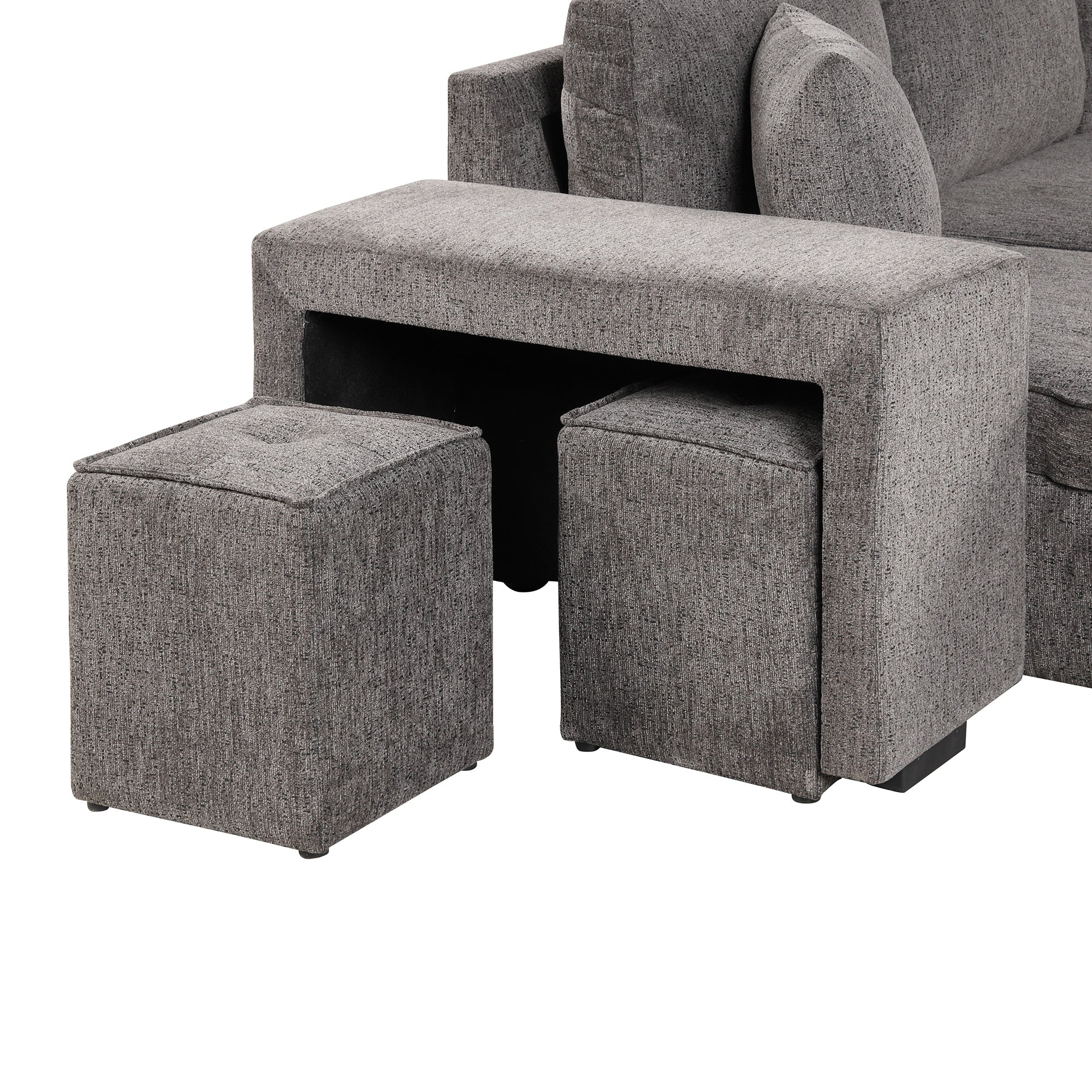 104.5' Modern L-Shape 3 Seat Reversible Sectional Couch, Pull Out Sleeper Sofa with Storage Chaise and 2 Stools for Living Room Furniture Set,Knox Charcoal (old sku:SG000431AAA) - Grand Goldman Shop