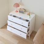 White 4-Drawer Kids Dresser with Antique Brass Pulls, Wooden Storage Cabinet for Nursery or Toddler Bedroom, 35.4' Wide - Grand Goldman Shop