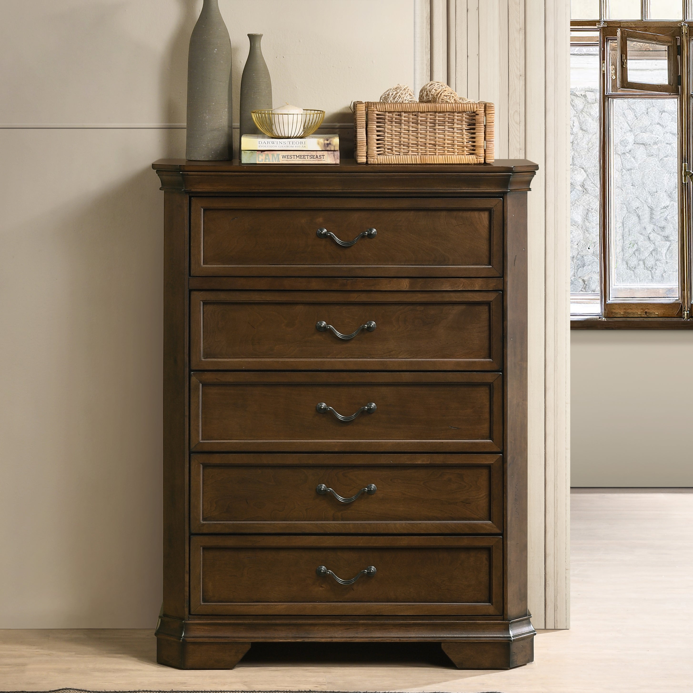Maderne Traditional Wood Panel 5 pieces Queen Bed set with Dresser, Mirror, Nightstand and Chest - Grand Goldman Shop