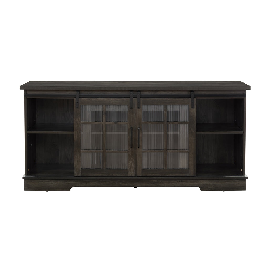 Multipurpose Sliding Door TV Stand Large Storage Cabinet with 2 Sliding Fluted Glass Tempered Doors, TV Up to 65'', TV Desk Storage Rack, Charcoal GREY, 59.13'W*15.94'D*27.8'H - Grand Goldman Shop