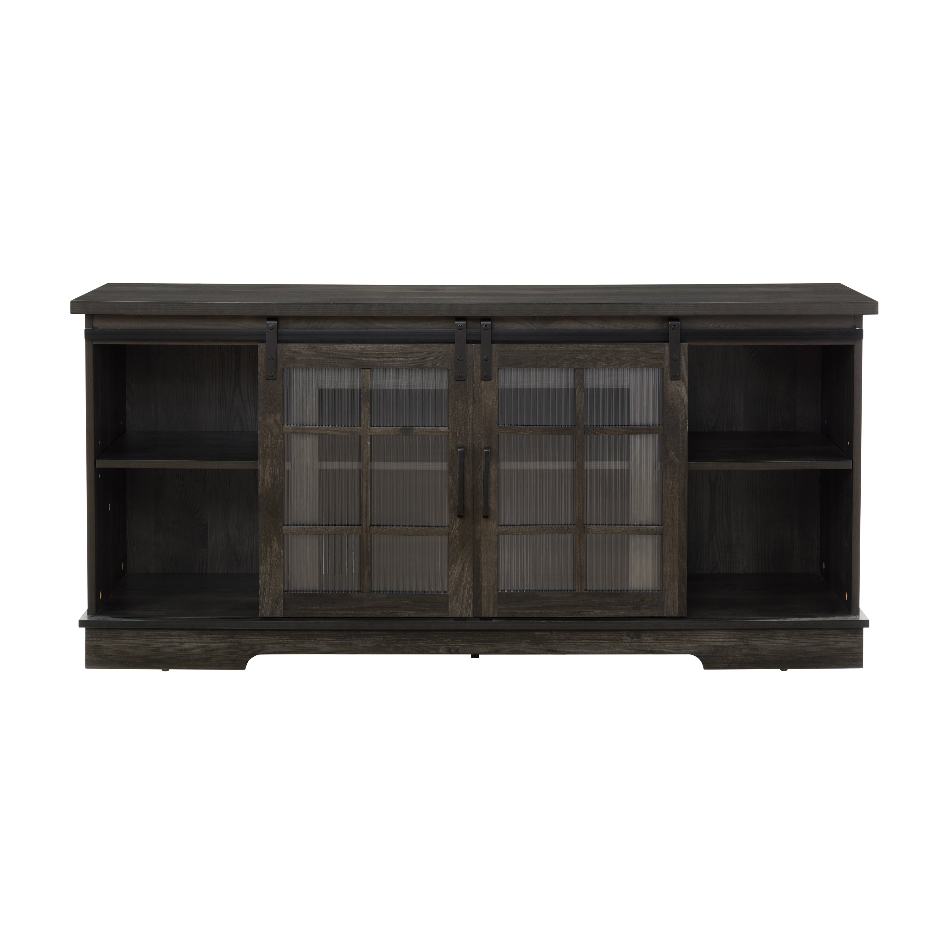 Multipurpose Sliding Door TV Stand Large Storage Cabinet with 2 Sliding Fluted Glass Tempered Doors, TV Up to 65'', TV Desk Storage Rack, Charcoal GREY, 59.13'W*15.94'D*27.8'H - Grand Goldman Shop