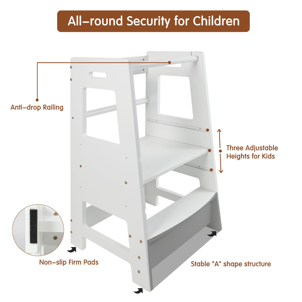 ECOMEX Toddler Standing Tower for Kitchen, Step Stool for Kid's Adjustable Height Learning Stool, Removable Anti-Drop Safety 