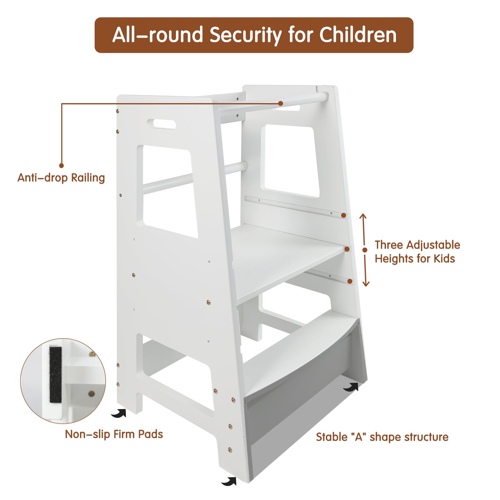ECOMEX Toddler Standing Tower for Kitchen, Step Stool for Kid's Adjustable Height Learning Stool, Removable Anti-Drop Safety 