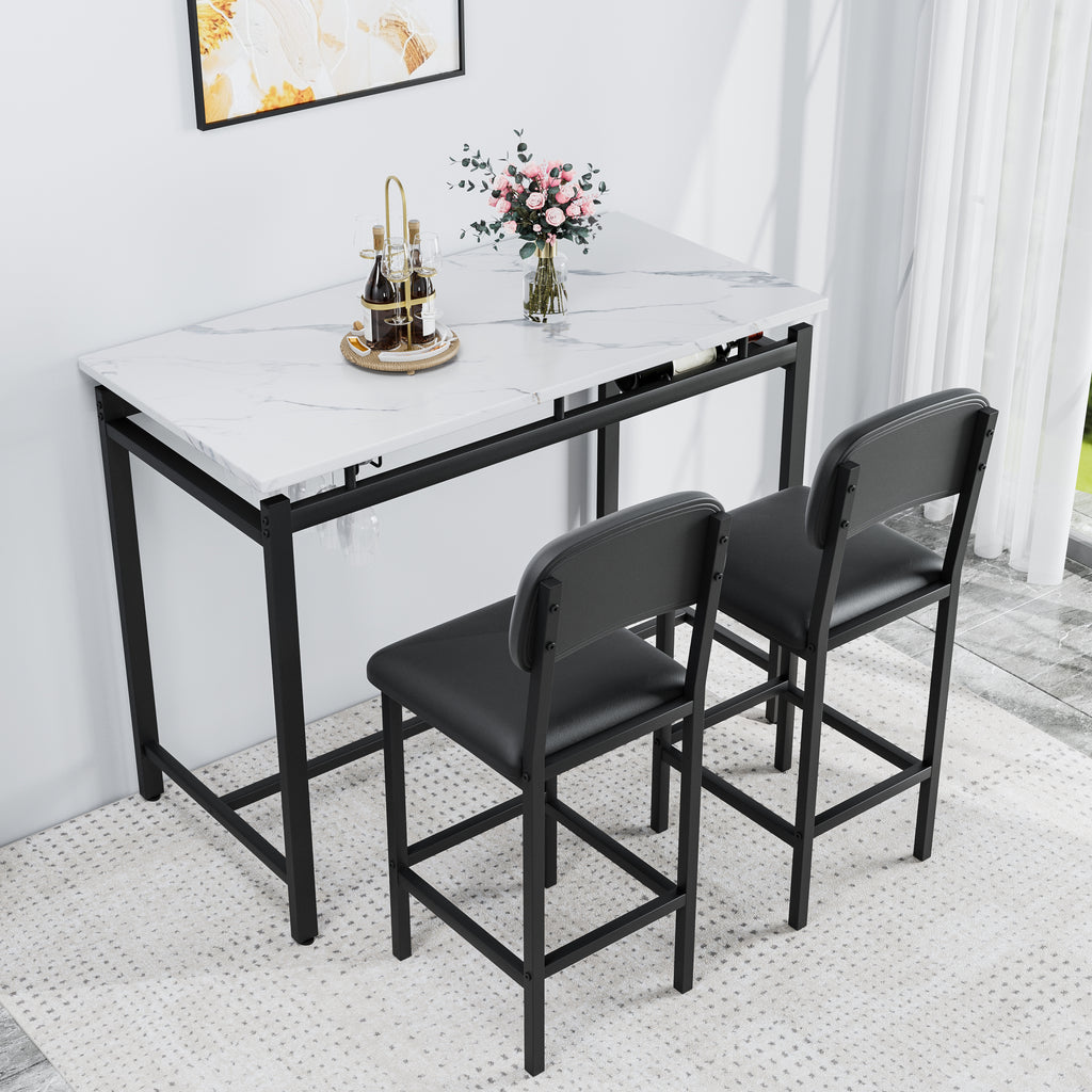 Kitchen Table Set, Dining Table and Chairs for 2, 3 Piece Dining Room Table Set with 2 Upholstered Chairs, Bar Dining Table Set for Small Spaces, Apartment, Breakfast, Pub, Rustic Black - Grand Goldman Shop