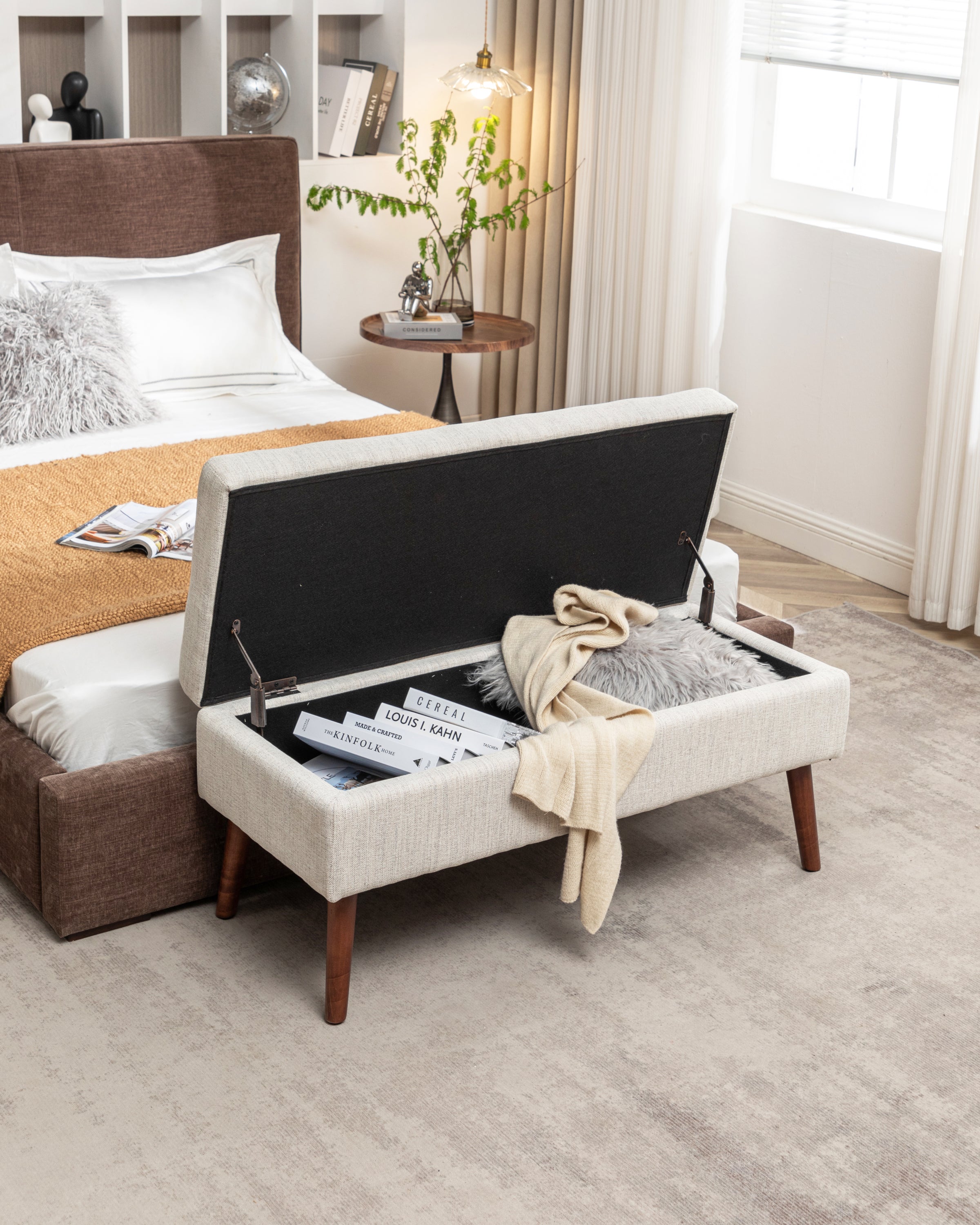 Storage Bench with Storage Bench for Bedroom End of Bed Bench Foot of Bed Bench Entryway Bench Storage Ottoman Bench 43.7' W x 18.1' D Off White Bench - Grand Goldman Shop