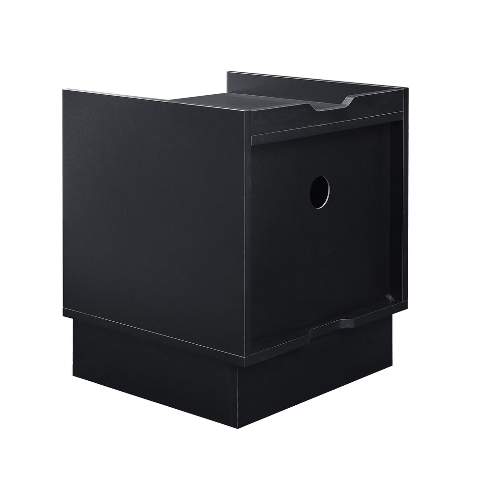 Mid Century Modern Nightstand with Charging Station and LED lights, Night Stand with 2 Drawers, Bedside Tables/End Table for Bedroom or Living Room, Black - Grand Goldman Shop