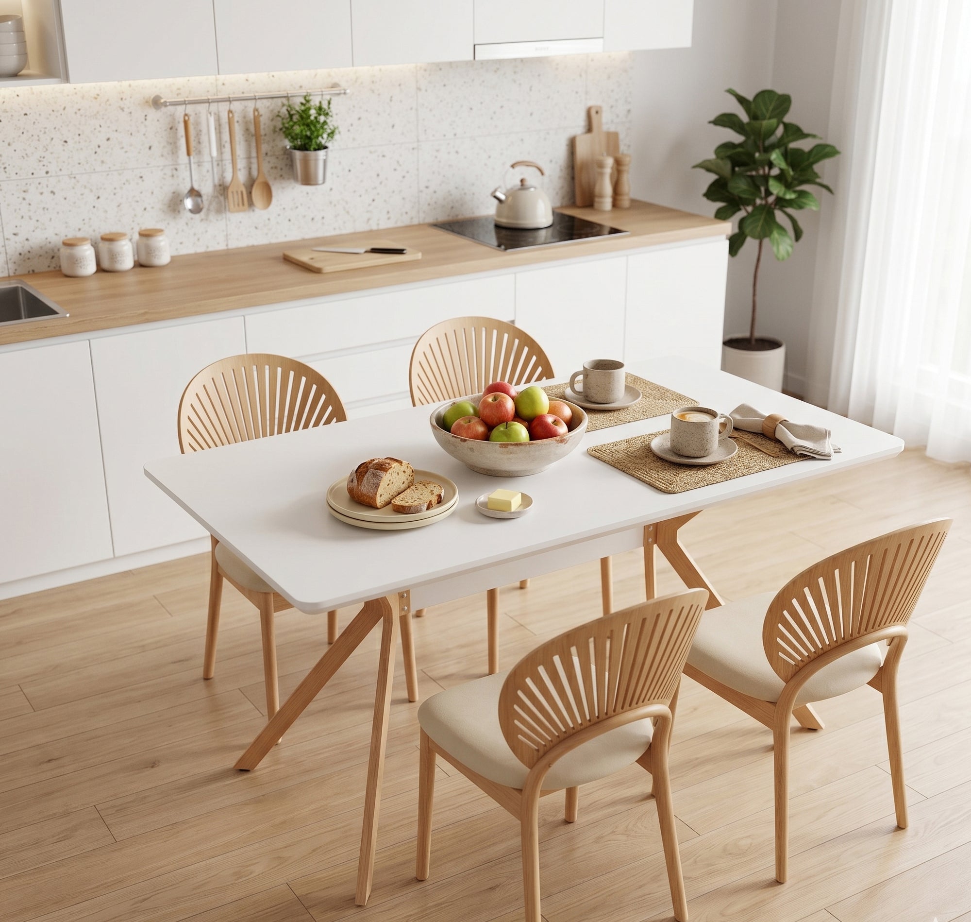 Modern Minimalist StyleDining Table MDF Anti-Scratch Top Metal Shelf Metal Heat Transfer Legs Leveling Feet For Dining Room Kitchen Office Table X 1(White) - Grand Goldman Shop