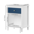Navy+Golden Handle Wooden Nightstand with One Drawer One Shelf for Kids and Adults, White+Navy Finish, MDF Material, 26.77''H - Grand Goldman Shop
